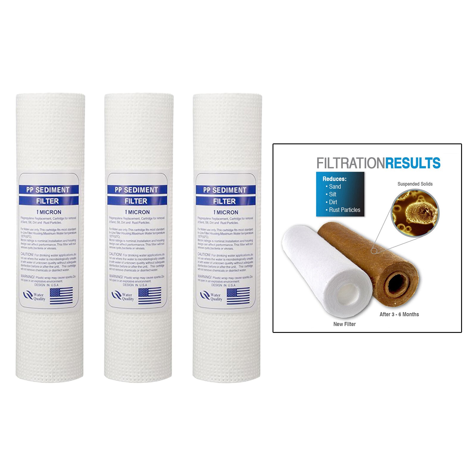 Household Water Sediment Polypropylene Filter 10" 1/5 Micron Water Replacement Cartridge 3pcs/pack