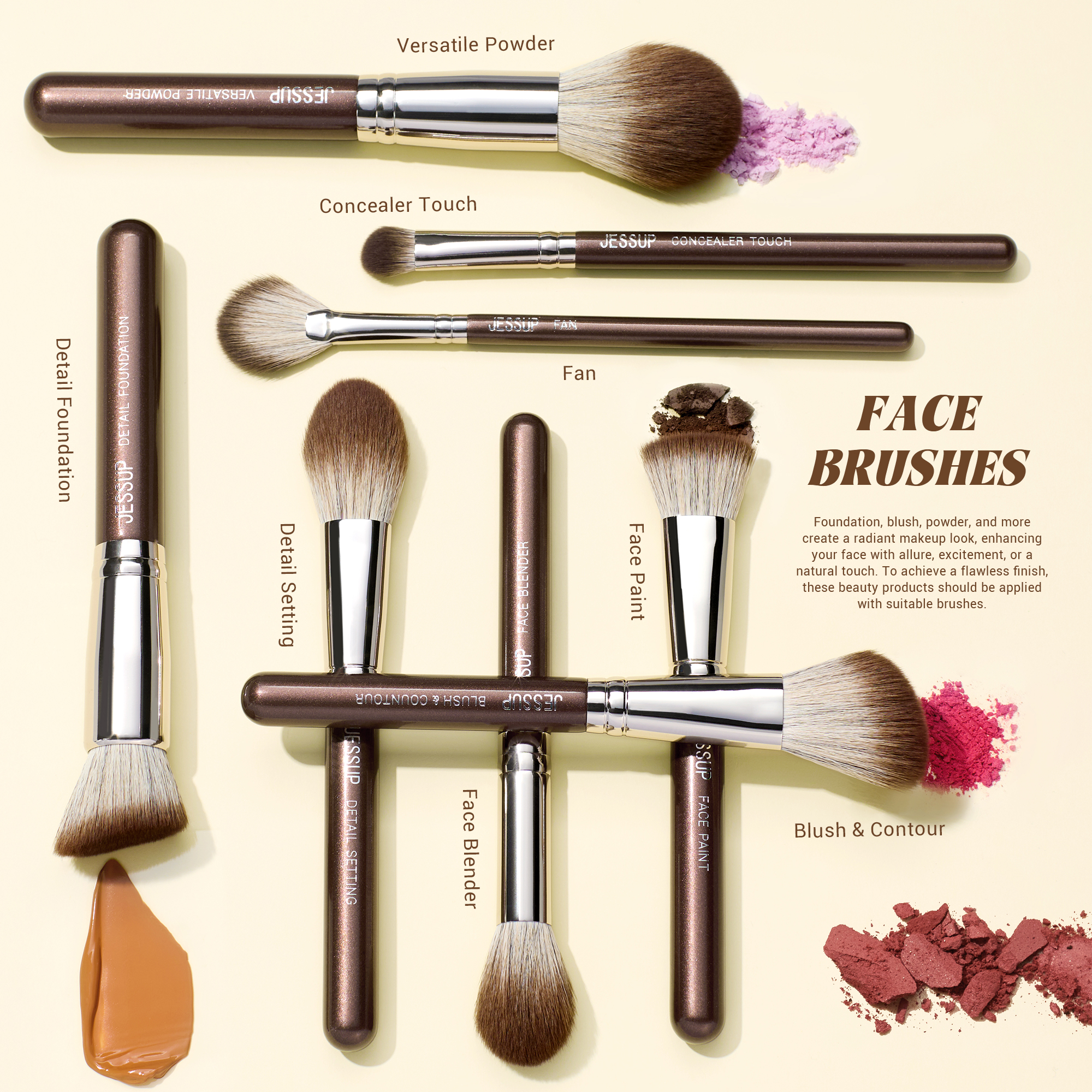 Jessup Make-up Kwasten Set 15/25 stuks Premium Synthetische Bruine Make-up Kwasten Foundation Oogschaduw Concealer Blush Eyeliner, T511