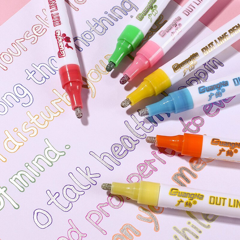 12 pièces/ensemble stylo Double ligne couleur métallique contour magique marqueur stylo Album de bricolage stylos de marquage pour la peinture fournitures scolaires de bureau