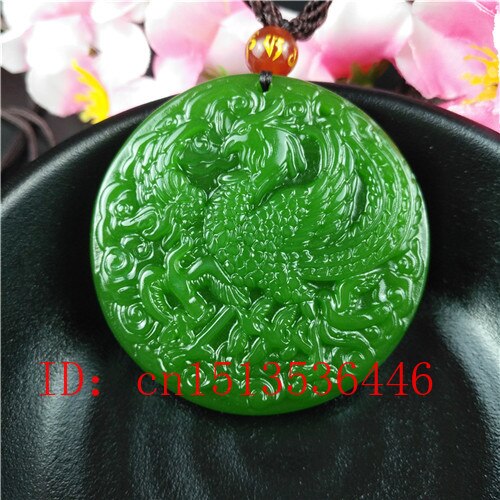 Natural Green Jade Phoenix Carved Pendant Necklace Charm Jewellery Lucky Amulet for Women Man Sweater Chain