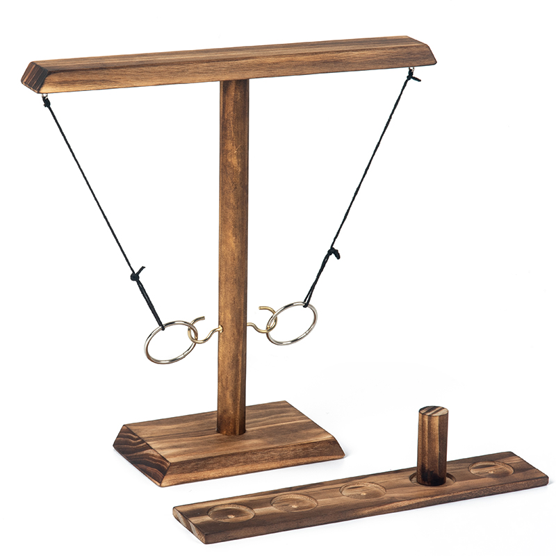 Juego de lanzamiento de anillos para adultos, juego de gancho y anillo hecho a mano, juego de lanzamiento de madera para adultos, juegos interiores y exteriores, decoración de Patio, juegos de patio: Negro