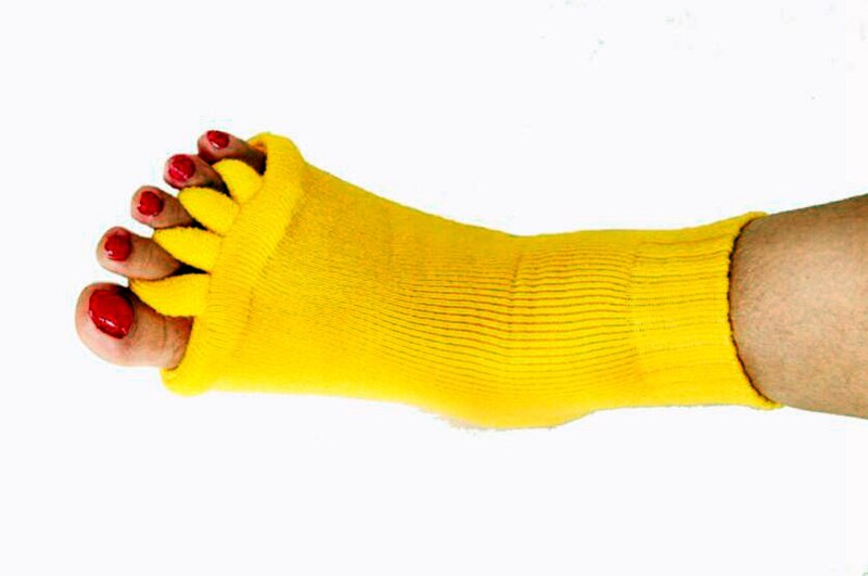 Cykelstrumpor femtå strumpa ortos separatorer för tårna bunion corrector ortopedisk hallux valgus korrigering hållning: Gul