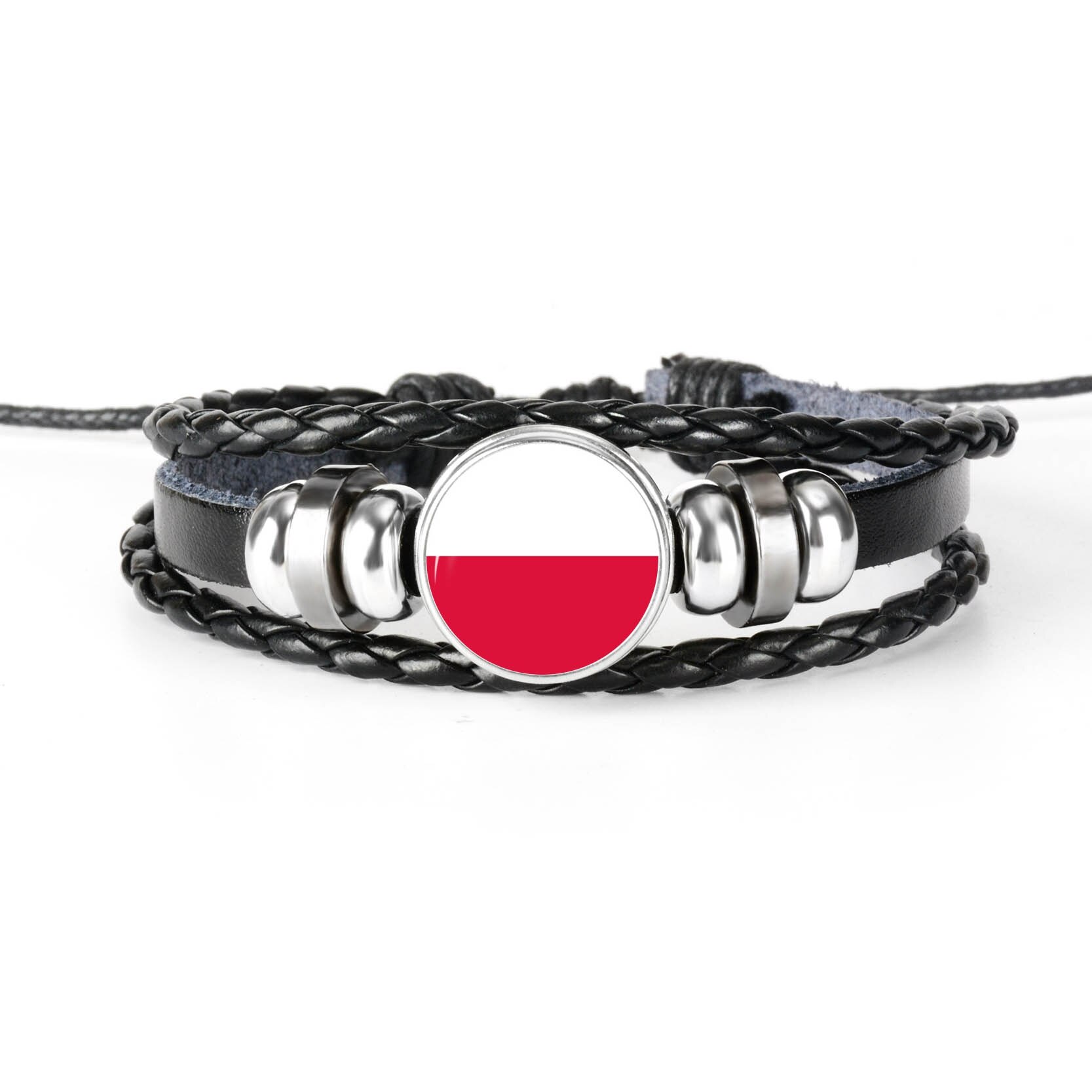 Pulsera de cuero hecha a mano para hombres y mujeres, brazalete con de la bandera de Rusia, con cabujones de cristal, de joyería,: POLAND