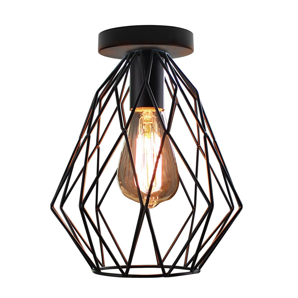 Plafondlamp met ijzeren kooi, moderne led-kap, industriële plafondlamp, scandinavische verlichting, kooiarmatuur voor woonkamerdecoratie