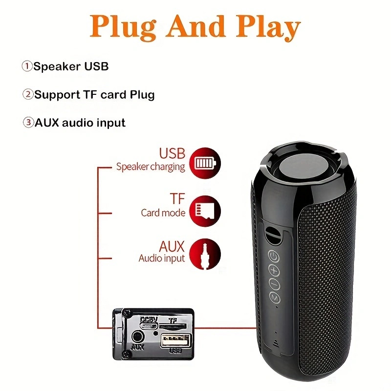 Tg117 bärbara bluetooth-högtalare för utomhusbruk, trådlös bashögtalare, gratis samtal/fm/tf-kort/usb-minne, anslutning för mobiltelefon/surfplatta/tv