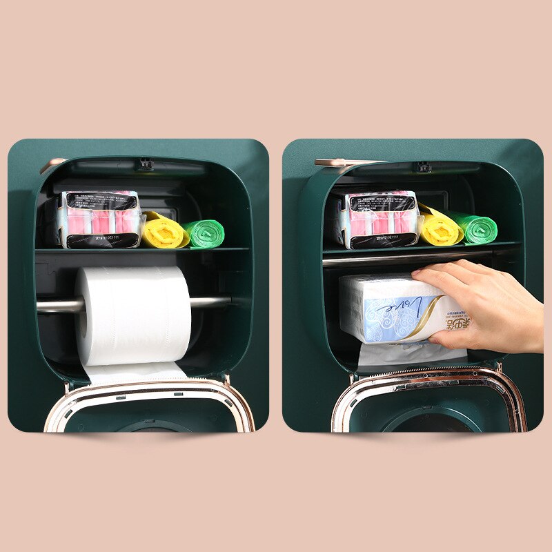 Bathroom Paper Holder Waterproof Wall Mounted Toilet Paper Tray Roll Paper Tube Storage Box Punch Free Toilet Tissue Box Shelf