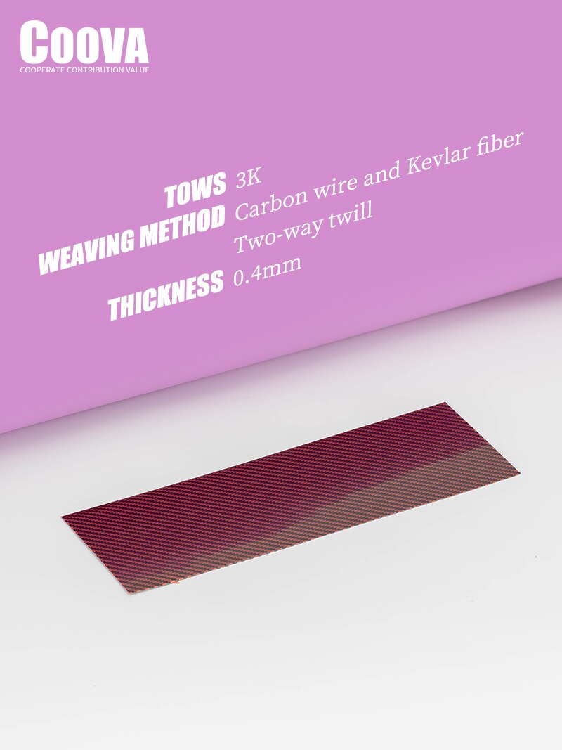 F504 COOVA Red &amp; Carbon Fiber Sheet Twill Real Carbon Fiber Plate Board Sheet Epoxy Composite Thickness 0.4mm DIY Decoration