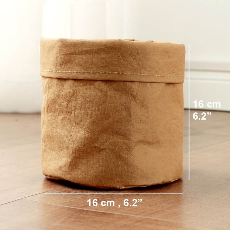 Maceta de flores de papel Kraft VOGVIGO, impermeable, ecológica, reutilizable, maceta para plantas, bolsa de almacenamiento multifunción para escritorio para el hogar: Brown L