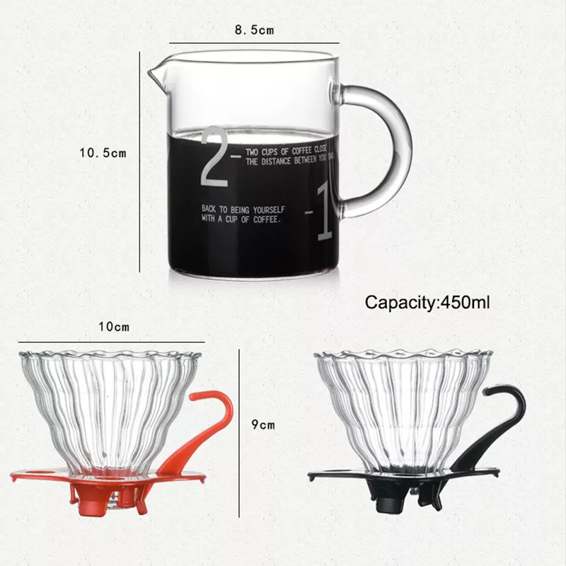 Coffee Filter Set V60 Glass Coffee Dripper 1-2 Cup Coffee Sharing Pot Brew Coffee Filter Funnel Reusable Coffee Jug Coffee Maker