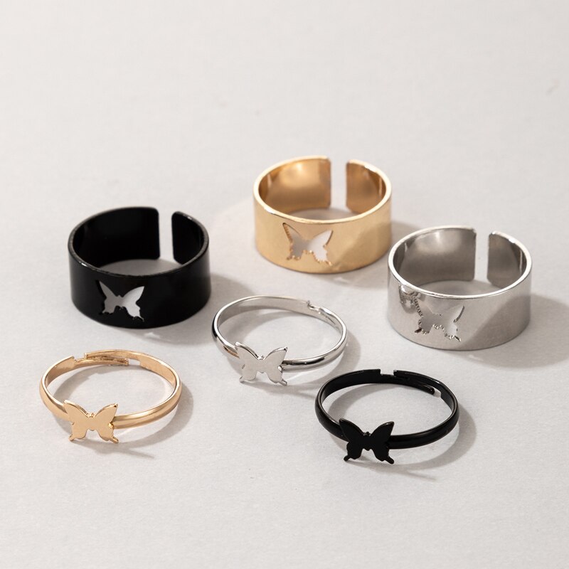 Docona Böhmischen Sterne Mond Bunte Ringe für Frauen Männer Neue modisch Hohl Herz Schmetterling Liebhaber Paar Ring Hochzeit Schmuck: 19635-4