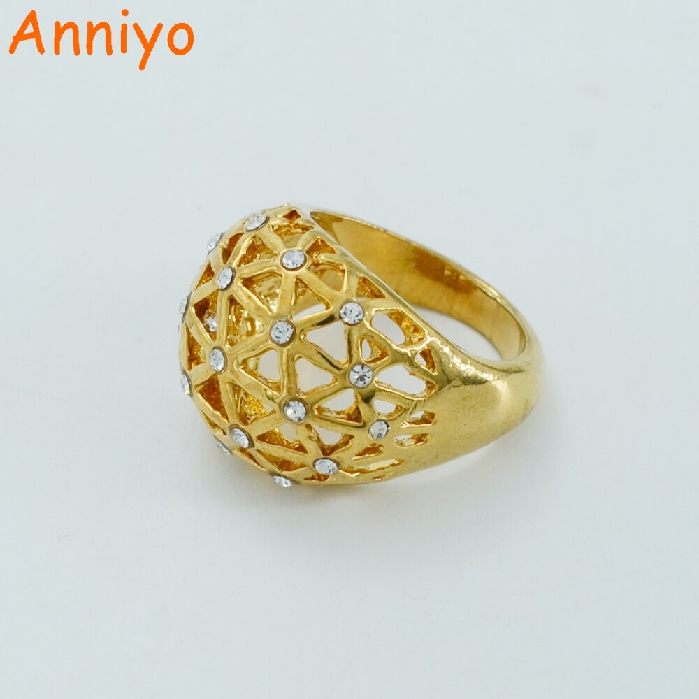 Anniyo Strass Ring Voor Vrouwen Goud Kleur Steen Sieraden Afrikaanse Ethiopië Arabische Sieraden #023906