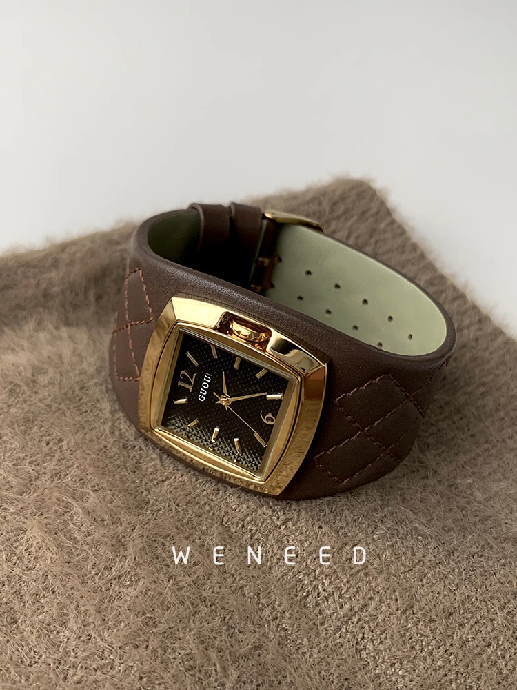 Licht Luxus Damen Retro Temperament Senior Sinn Leder Armbanduhr Quarz Damenuhr Uhren Para Mujer