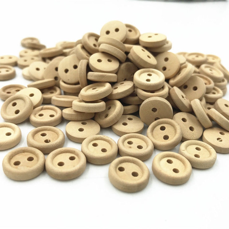 Diy 200x houten beige knopen naaien 2- gaten scrapbooking ronde decoratie 12mm