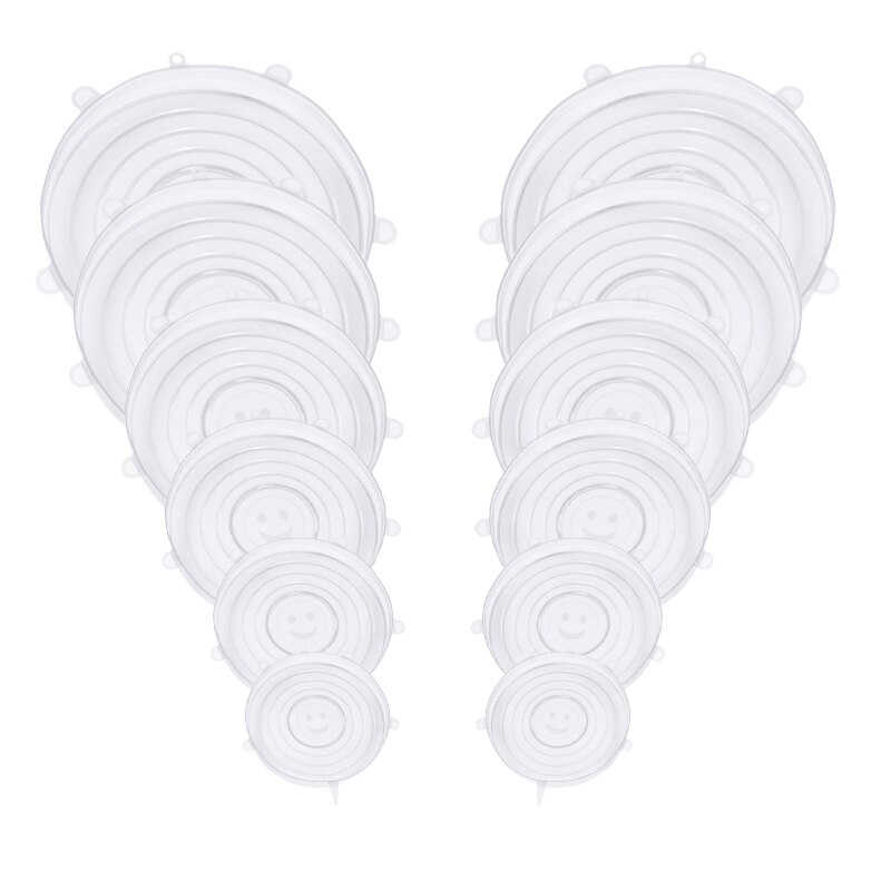 6/12 stuks siliconen rekdeksels universele voedsel siliconen wikkel kom pot deksel siliconen deksel pan koken keuken accessoires voedsel deksel: Wit -12 stuks