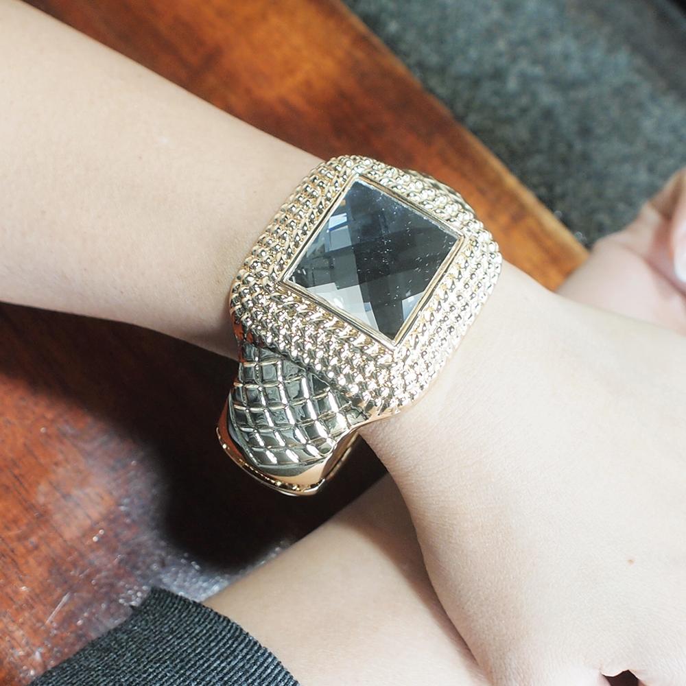 Metal Cuff Bangle For Women Gold Color Alloy Glass Big Bracelets Statement Indian Jewelry Accessories UKMOC