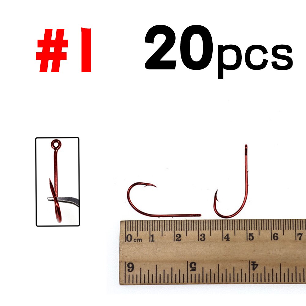 Elllv 20PCS Red Baitholder Fishing Hook Offset Narrow Bait Hook #14 - 5/0 Double Barbs High Carbon Steel Fish Hooks: 20pcs size 1