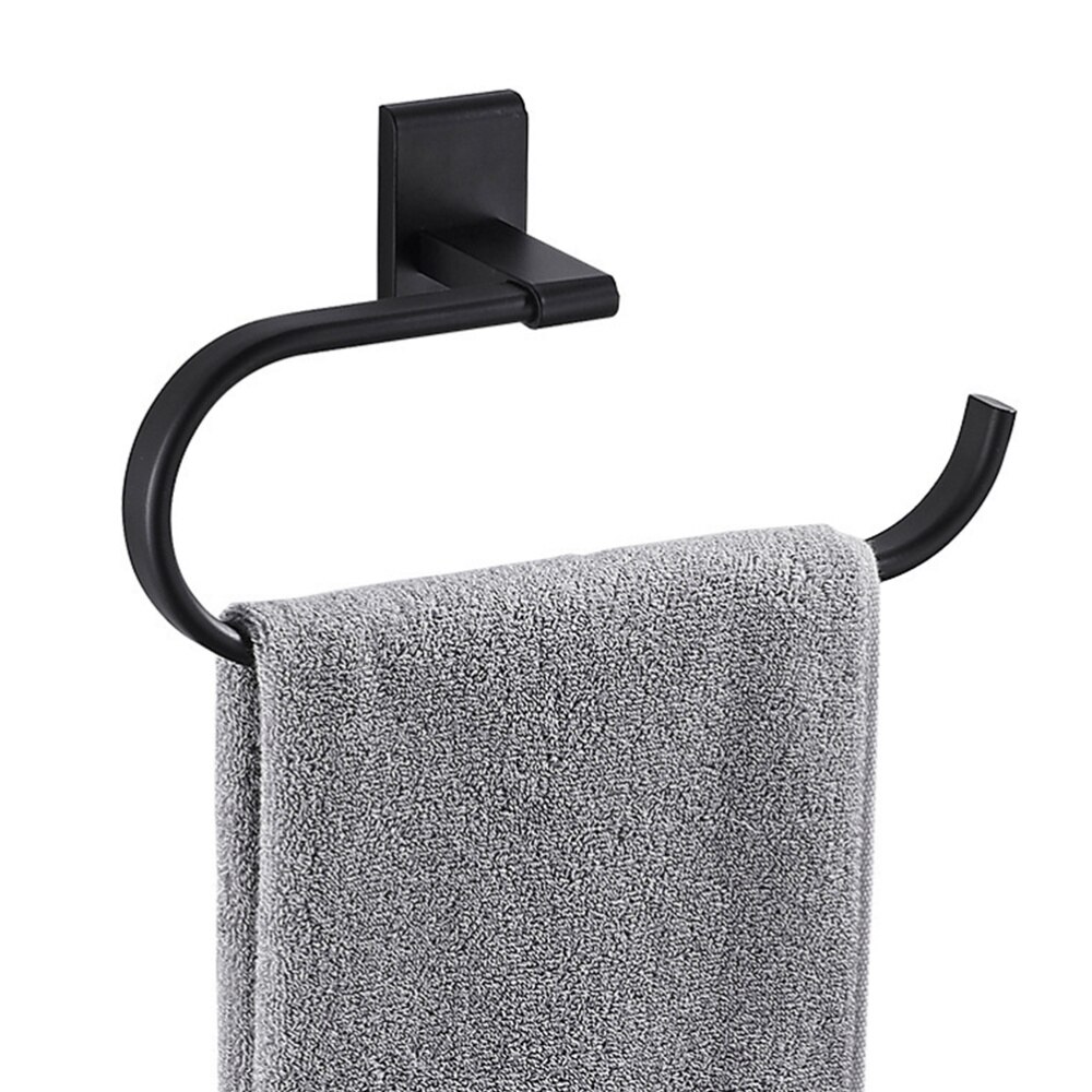 1 Pc Handdoek Ring Gratis Punch Wandmontage Handdoekenrek Praktische Handdoek Houder Voor Thuis Badkamer Gebruik (Zwart)