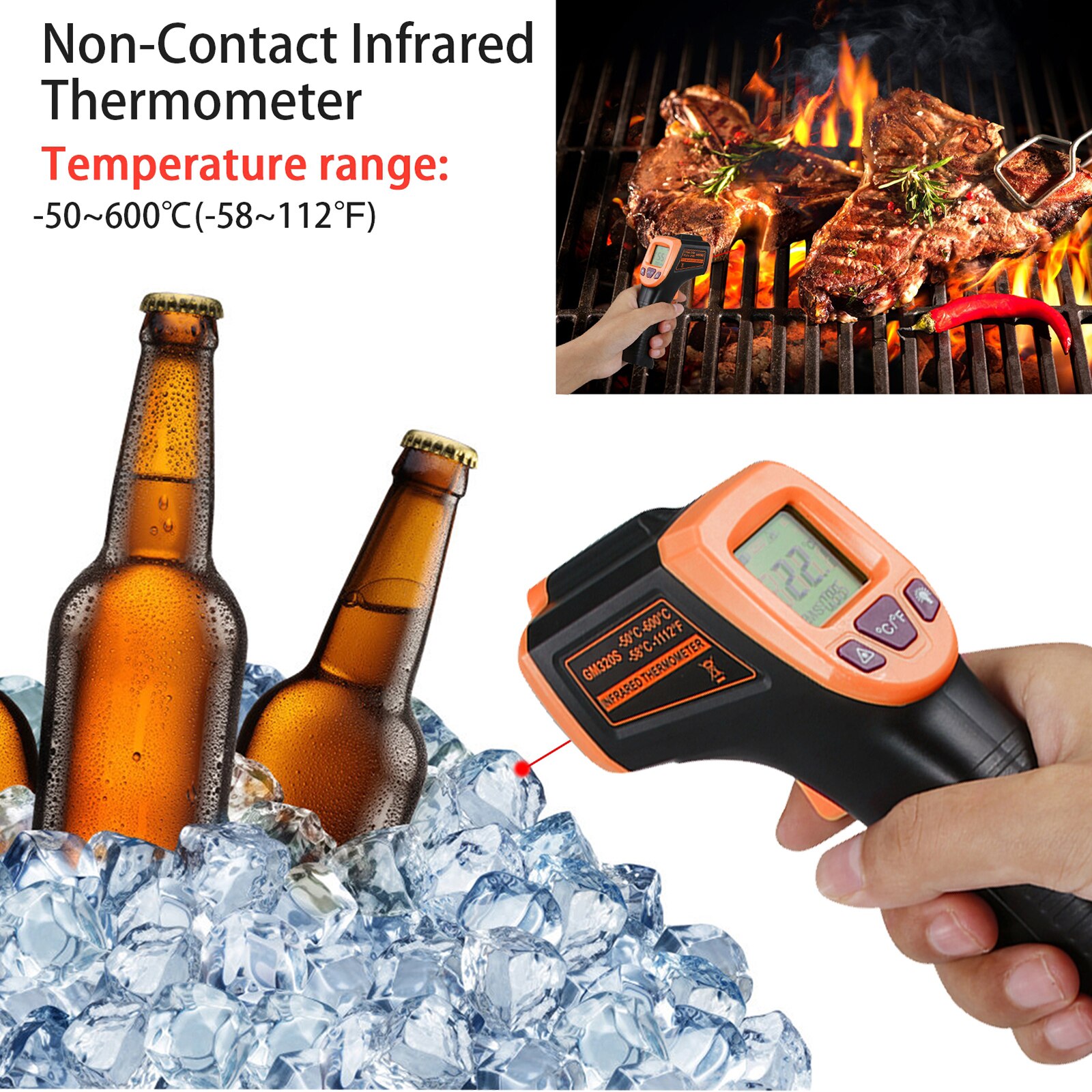 DIGITAL INFRARED NON- IR THERMOMETER LCD HIGH TEMPERATURE METER