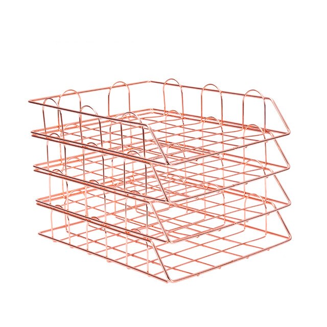Bandeja de Metal dorada para documentos, organizador de oficina, almacenamiento de papel en capas, Accesorios de escritorio, estante para revistas, archivador Manual: 4 tray Rose Gold