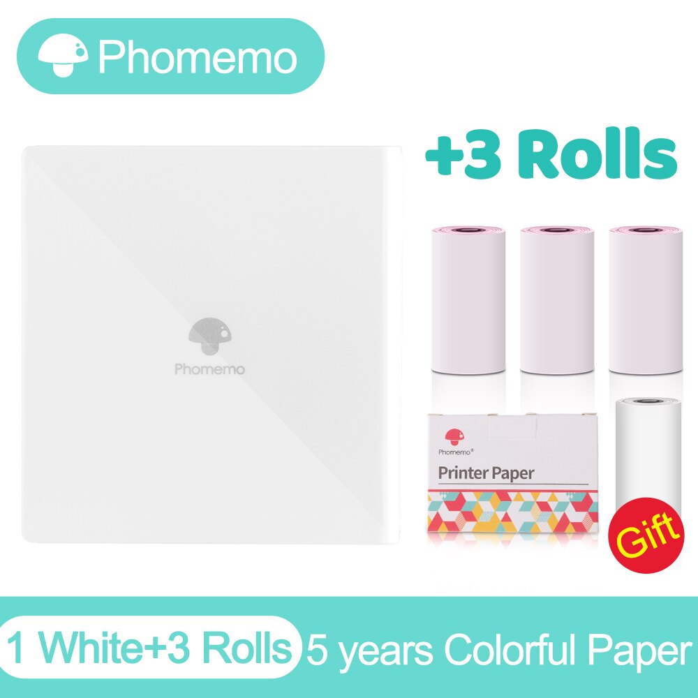 Phomemo M02 Portable Thermal Printer Paper Photo Pocket Thermal Printer 53 mm Printing Bluetooth-Compatible Android IOS Printer: WH-Colorful Paper