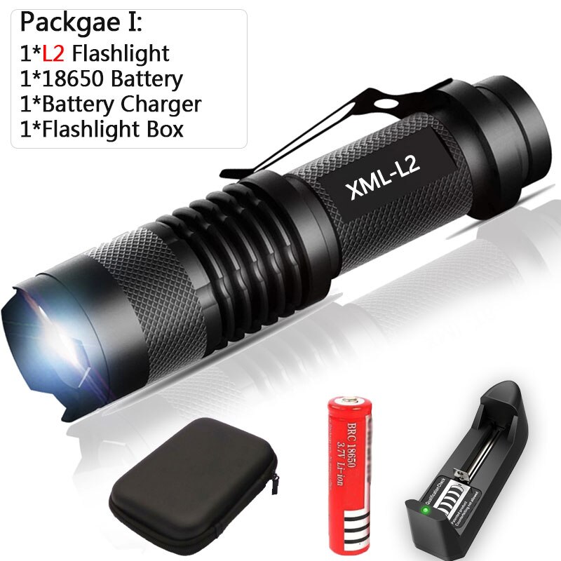 Mini linterna Led de 8000 LM, linterna led superbrillante Q5/T6/L2 linterna Led con zoom para pesca, Camping, bicicleta, luz 14500/18650: I