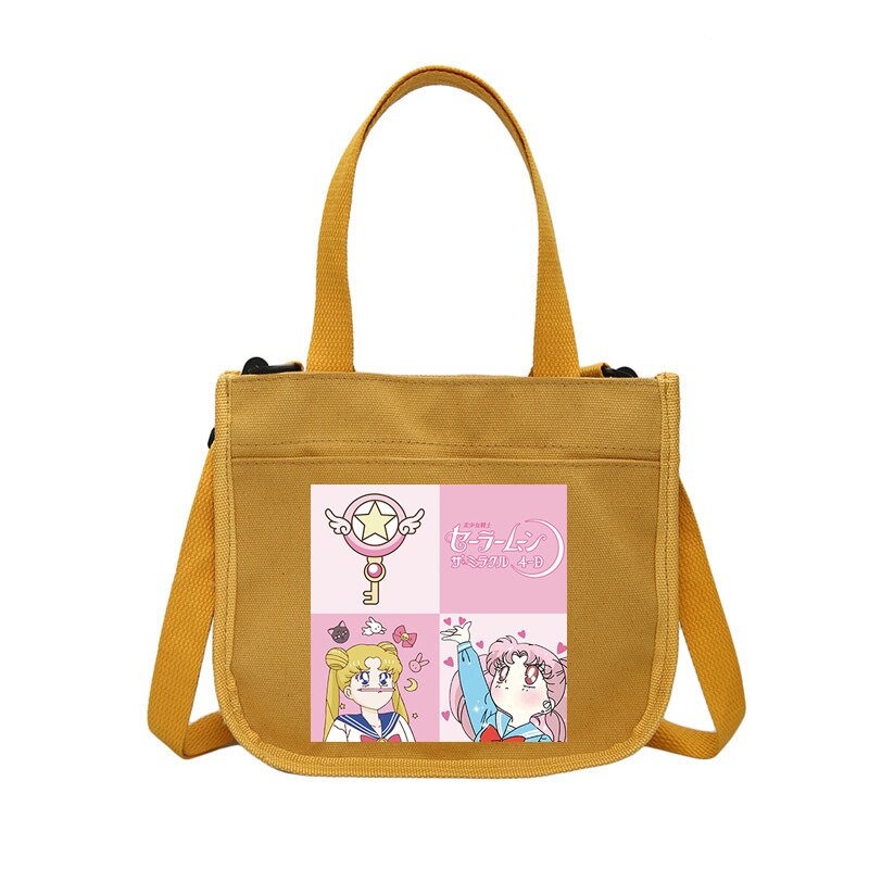 Delle donne sailor moon portatile borsa di tela Sacchetti di spalla di stile semplice Giapponese Casual Tote sacchetto esterno Delle Signore Borse per la Spesa: 7