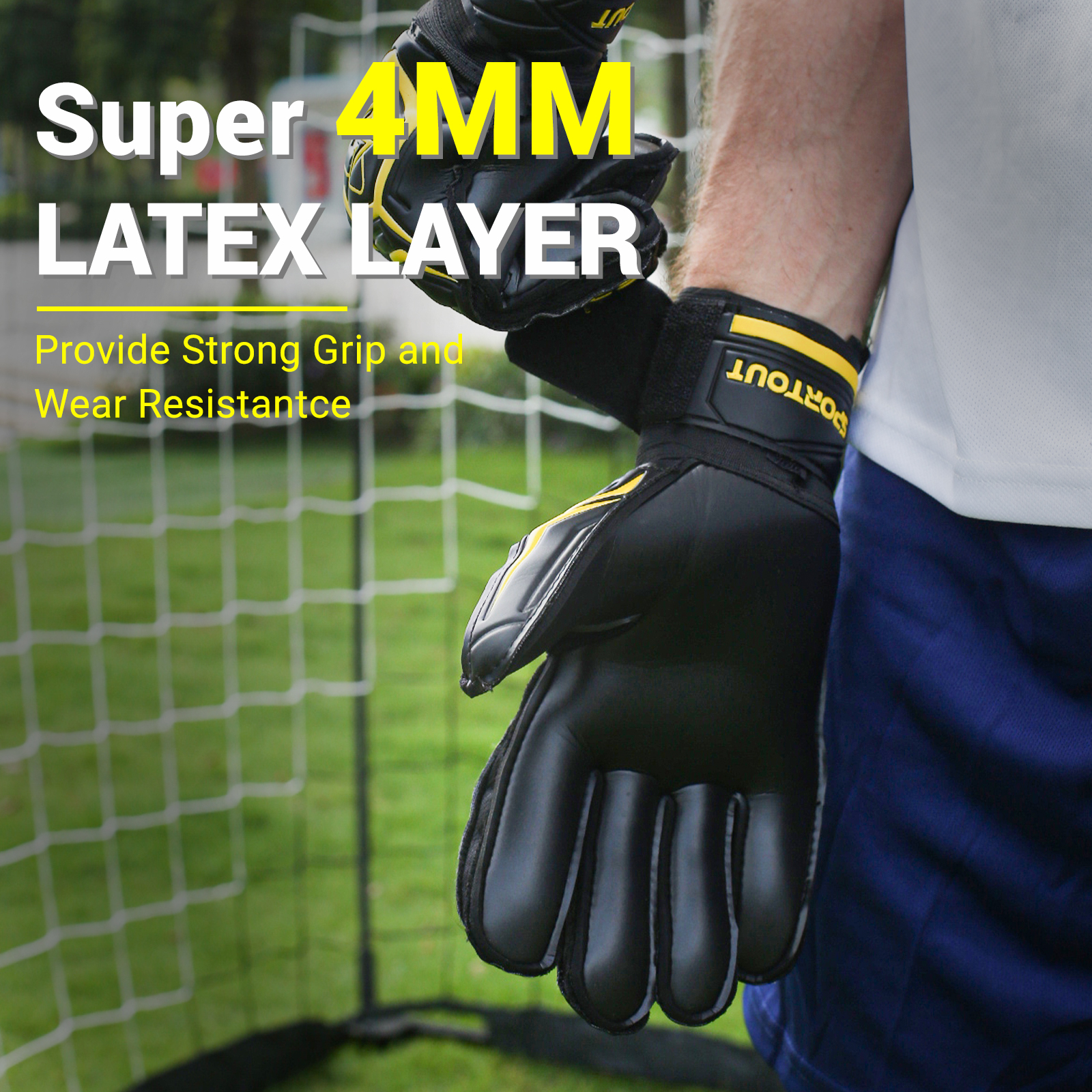 Sportout målmandshandsker, målmandshandsker med fingerbeskyttelse, fodboldhandsker, åndbare fodboldmålmandshandsker , 4mm latex, til børn