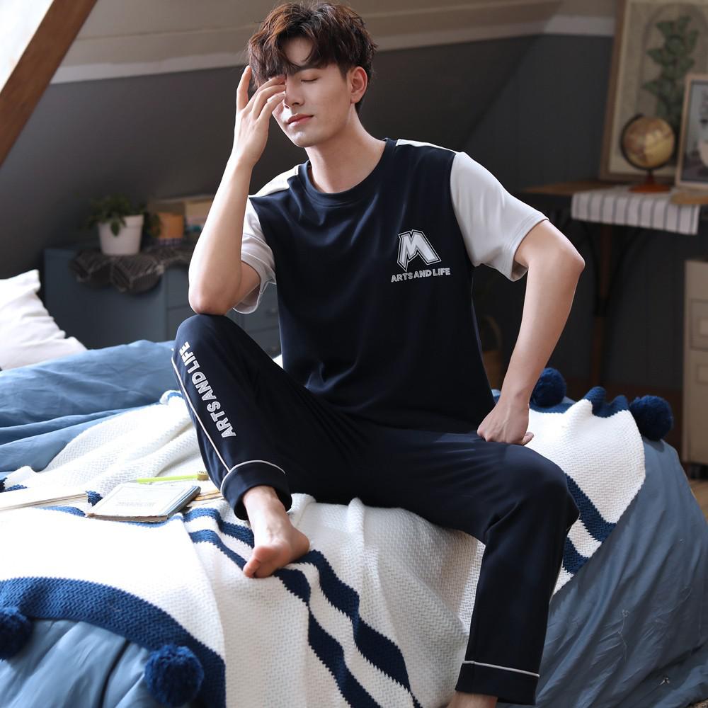 Heren pyjama met briefjes van katoen, pyjamapak, casual korte mouwen, nachtkleding, 2 stuks shirt en broek, pyjama, pyjamapak, pyjamapak, xxl: Stijl d / Xxxl