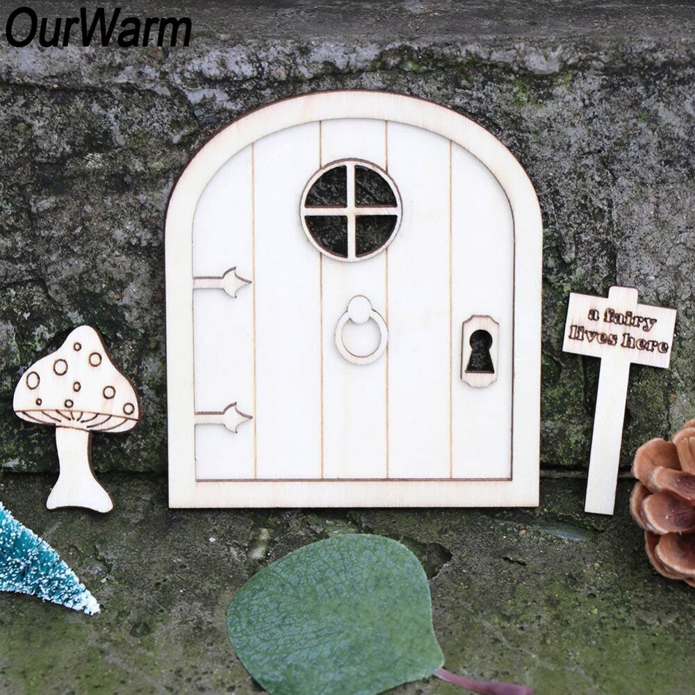 Ourwarm 6 stk træ fe havedør håndværk alf håndværk diy favor miniature fe haven tegn diy vintage hjem indretning hobby