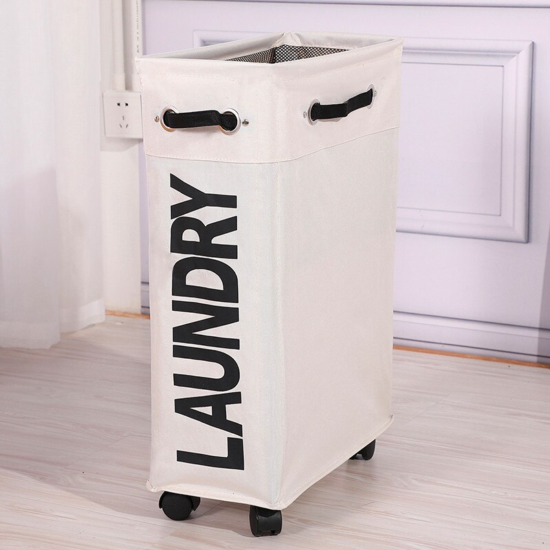 Shushi slim laundry cart basket waterproof dirty clothes toy storage basket home used collapsible laundry bucket: Beige