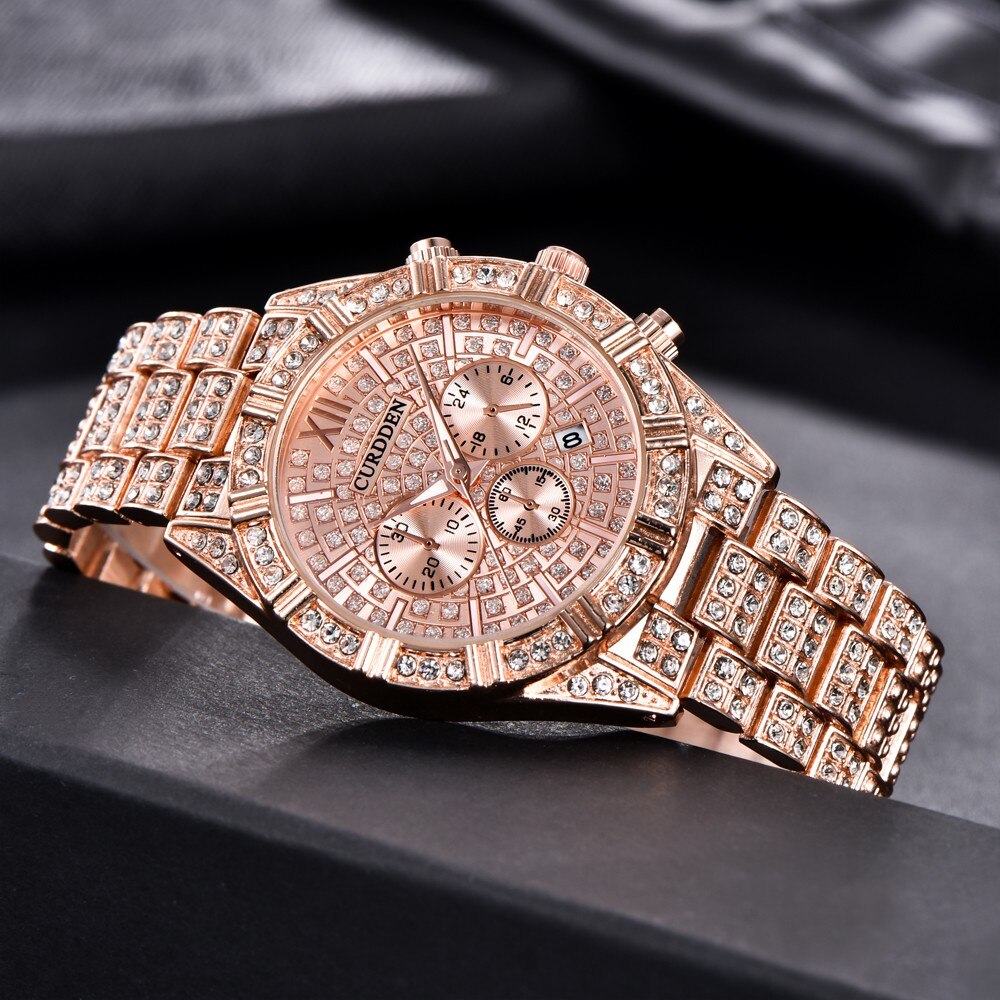 Hip Hop Watch Men Chronograph Diamond Iced Out Mens Watches Brand Luxury Gold Clock Quartz Male Wristwatch relogio