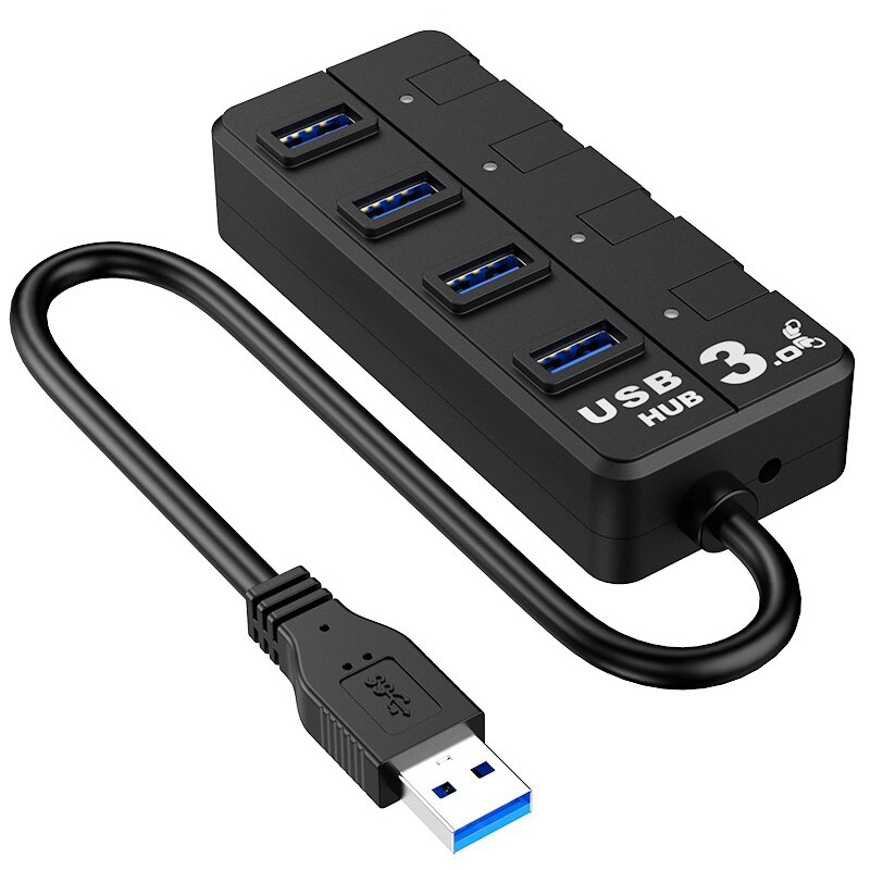 -4 Ports USB HUB Adapter USB 3.0 Data Port HUB for Laptop Notebook PC Printer Independent Key Switch USB Splitter
