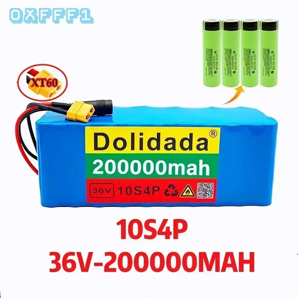 Lithiumbatterij 36V 10s4p 60000mAh- 200000 mah 18650 W voor fiets en elektrische scooter, grote capaciteit, met BMS XT60-stekker: Rood