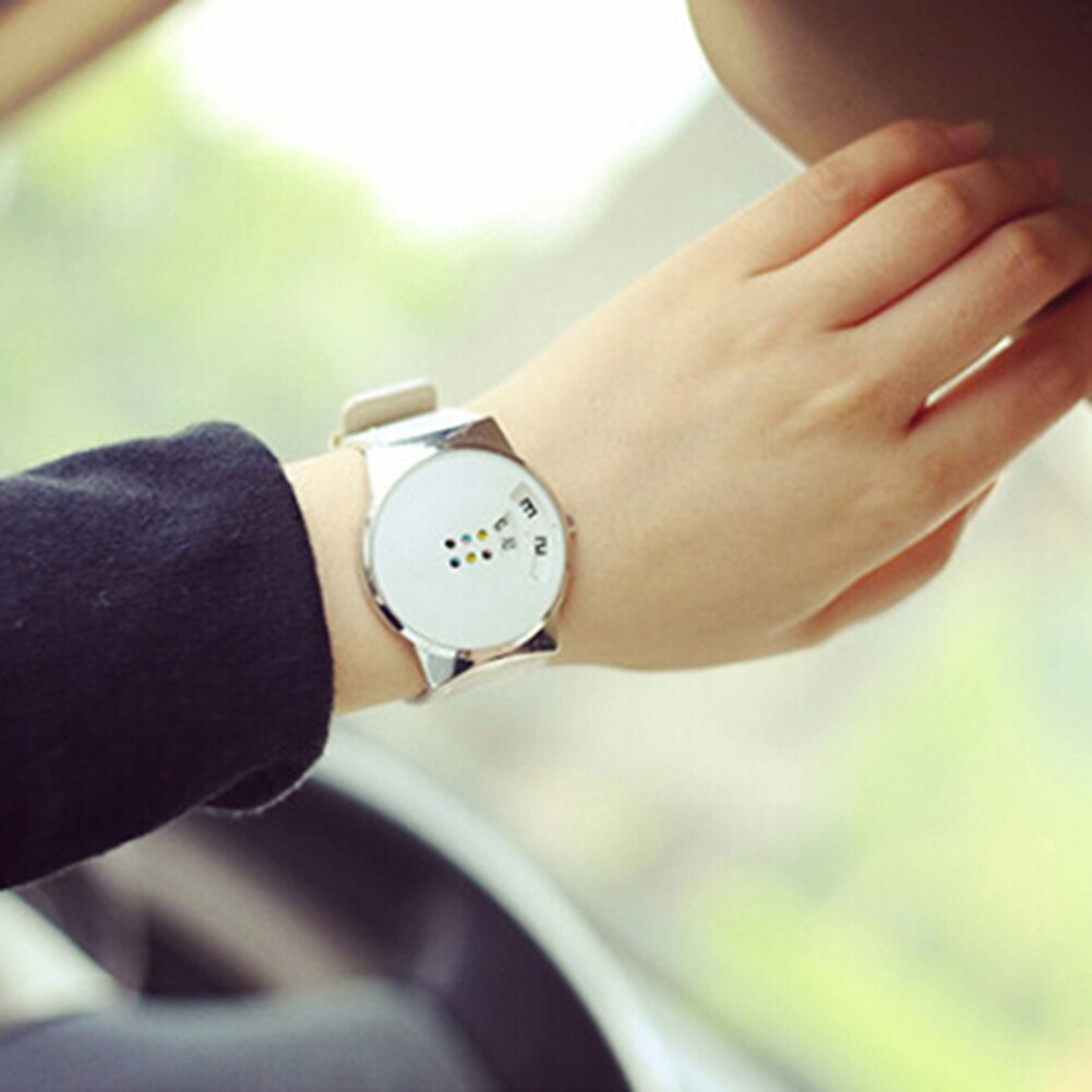 Dames heren paar horloge quartz horloge klok heren leren band kleurrijke beweegbare wijzerplaat eenvoudig polshorloge