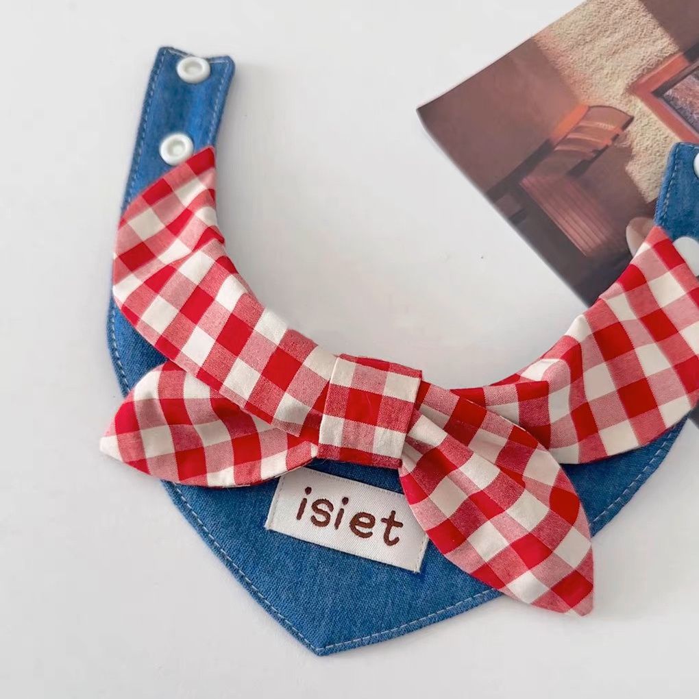 Denim dreieckigen Bindemittel Hunde kleidung verrotten karierten Bogen kleine Hunde Kleidung Katze retro Halsband Yorkshire Haustier Artikel Zubehör