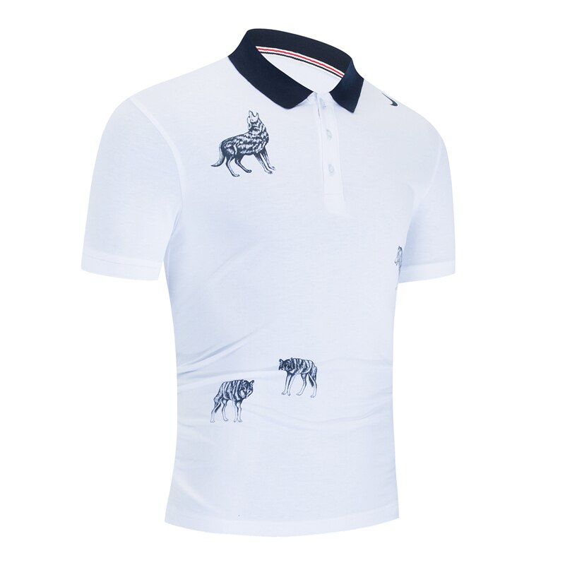 Summer Men Wolf Printed Polo Shirt Cotton Short Sleeve Smart Casual Business Polo Shirt Social Tops Clothes