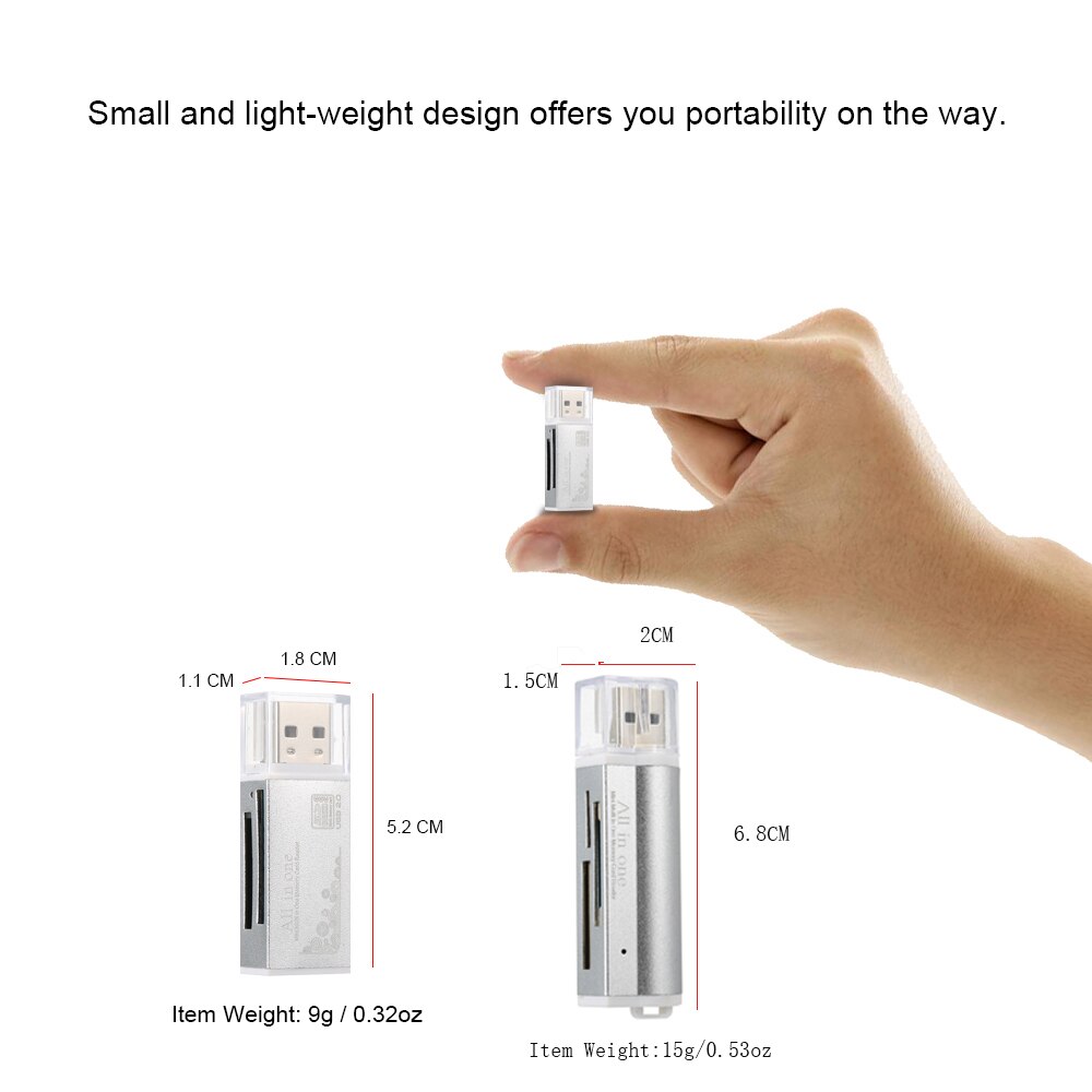 Memory Card Accessories Multi All in One Card Reader USB 2.0 Sliver Mini Adapter Portable Card Reader For SD/ Micro SD / TF Card