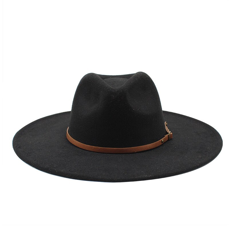 Sombrero de ala ancha para hombre y mujer, sombrero de ala ancha de lana sólida clásica, estilo británico, Panamá, Jazz, iglesia, 9,5 CM,: Negro