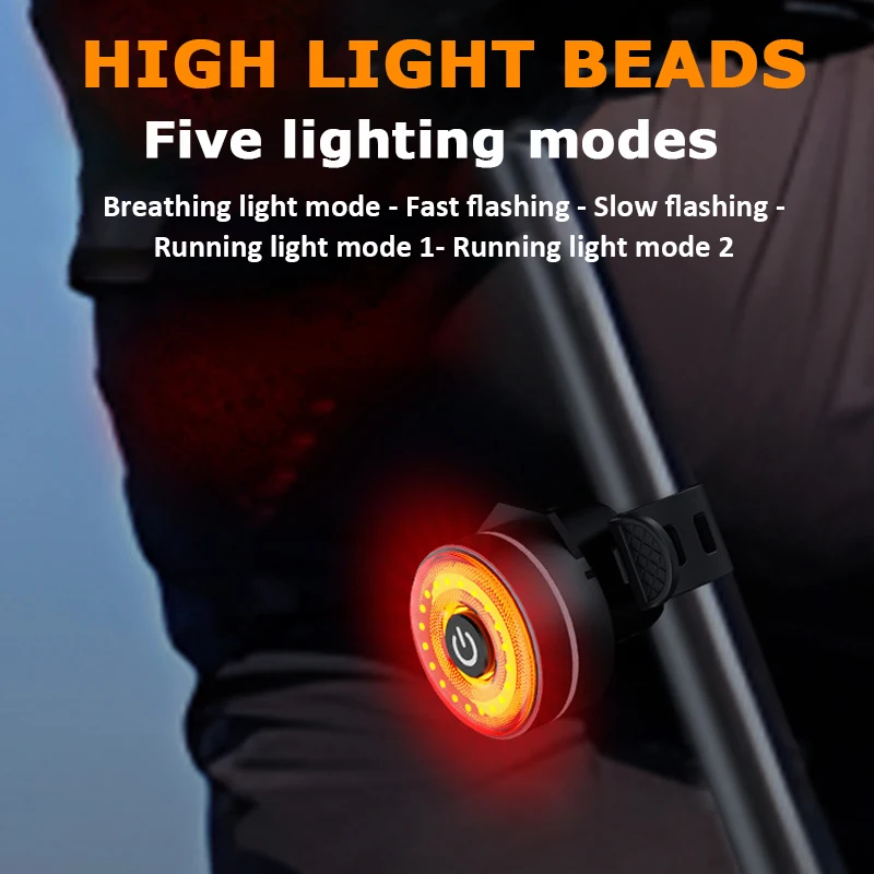 BUCKLOS-luz trasera de freno inteligente para bicicleta, lámpara trasera de bicicleta de alto brillo, carga USB, luz trasera de advertencia impermeable LED