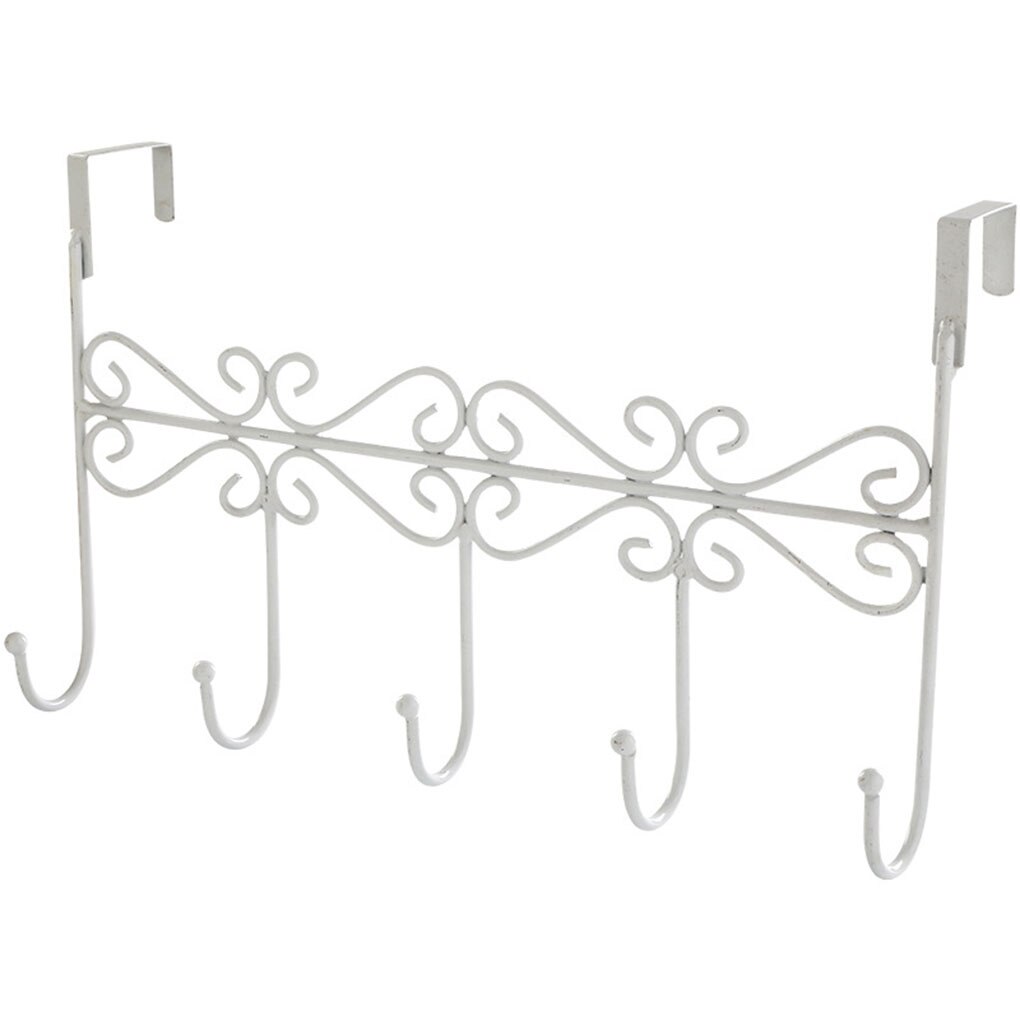 Over Door Hanger Rack with 5 Hooks Decorative Metal Coat Hat Holder for Home Office: White