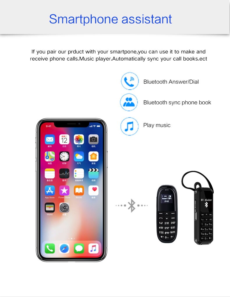 Mini Pocket Mobiele Telefoon Aeku KK1 KK2 0.66Inch Draadloze Bluetooth Dialer Kleinste Mobiele Telefoon Magic Voice Russische Toetsenbord