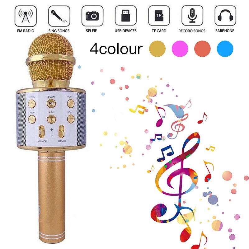 WS858 Microphone sans fil Bluetooth haut-parleur karaoké Version haut de gamme micro KTV lecteur téléphone Mike pour ordinateur scène conférence