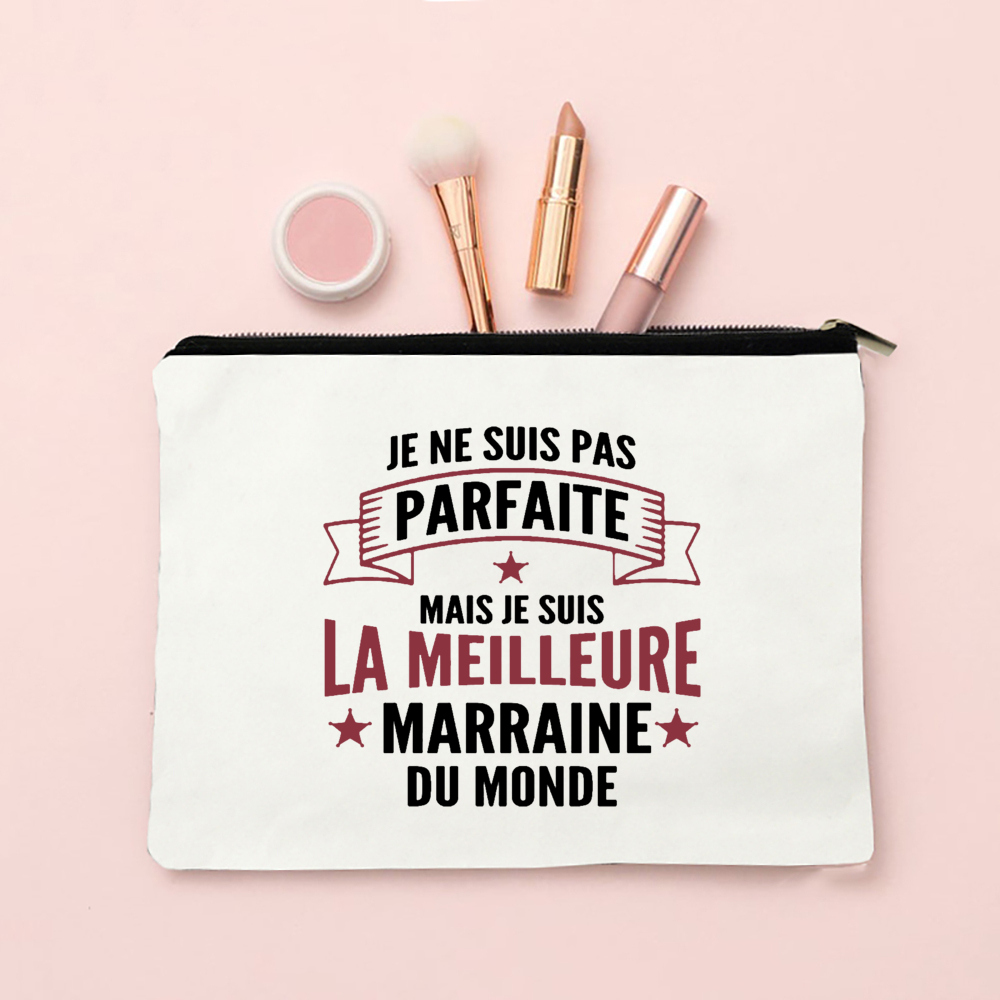 Best Godmother French Print Female Wash Storage Pouch Marraine Women Cosmetic Case Makeup Bags Travel Toiletries Organizer: GRAY