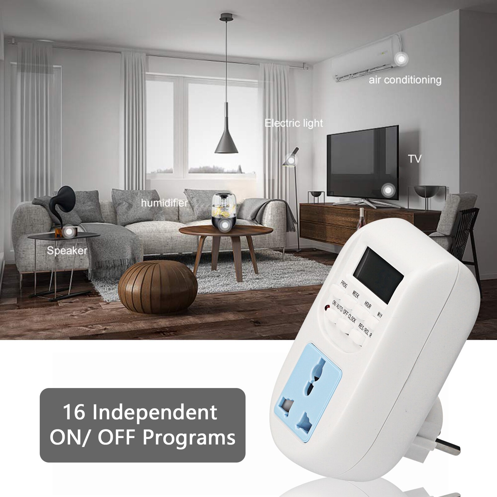 KKmoon Plug-in Digital Timer Switch Weekly Programmable Electrical Timer Outlet 16 Independent ON/ OFF Programs for Lights Fans