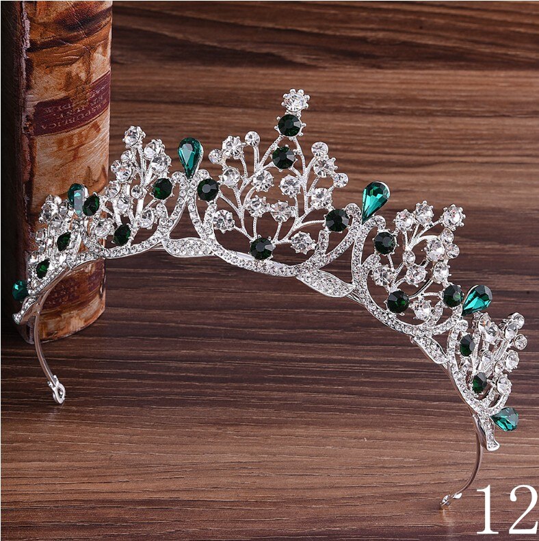 Women girls European Green Crystal Tiaras Vintage Rhinestone Pageant Crown Baroque Bridal Wedding Hair Jewelry Accessories: 12