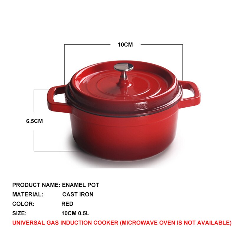 IWELAI 10cm red Cast Iron Dutch Oven Round Ceramic Enamel Dutch Ovens Pot Suitable For All Stoves