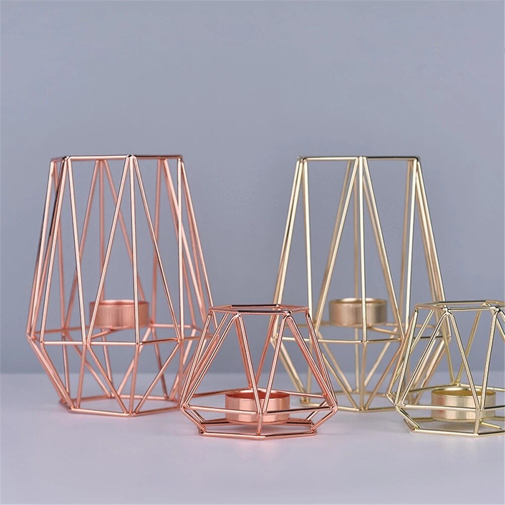 Nordic Metal Candle Holder Golden Hexagon Candlestick Diner Table Candelabra Romantic Candle Stand for Home Hotel Decoration