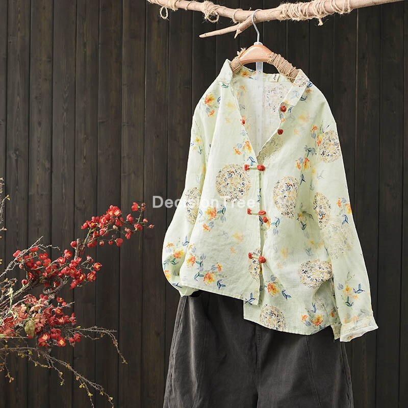 2022 woman traditional chinese clothing top retro flower print hanfu top women tops oriental tang suit chinese blouse: color6