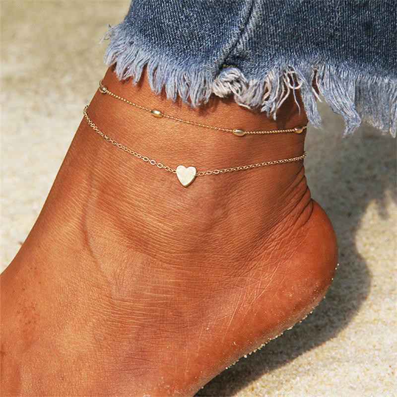 Tobillera de Color dorado y plateado para mujer, pulsera para pierna, joyería para pie de playa para verano: color 2
