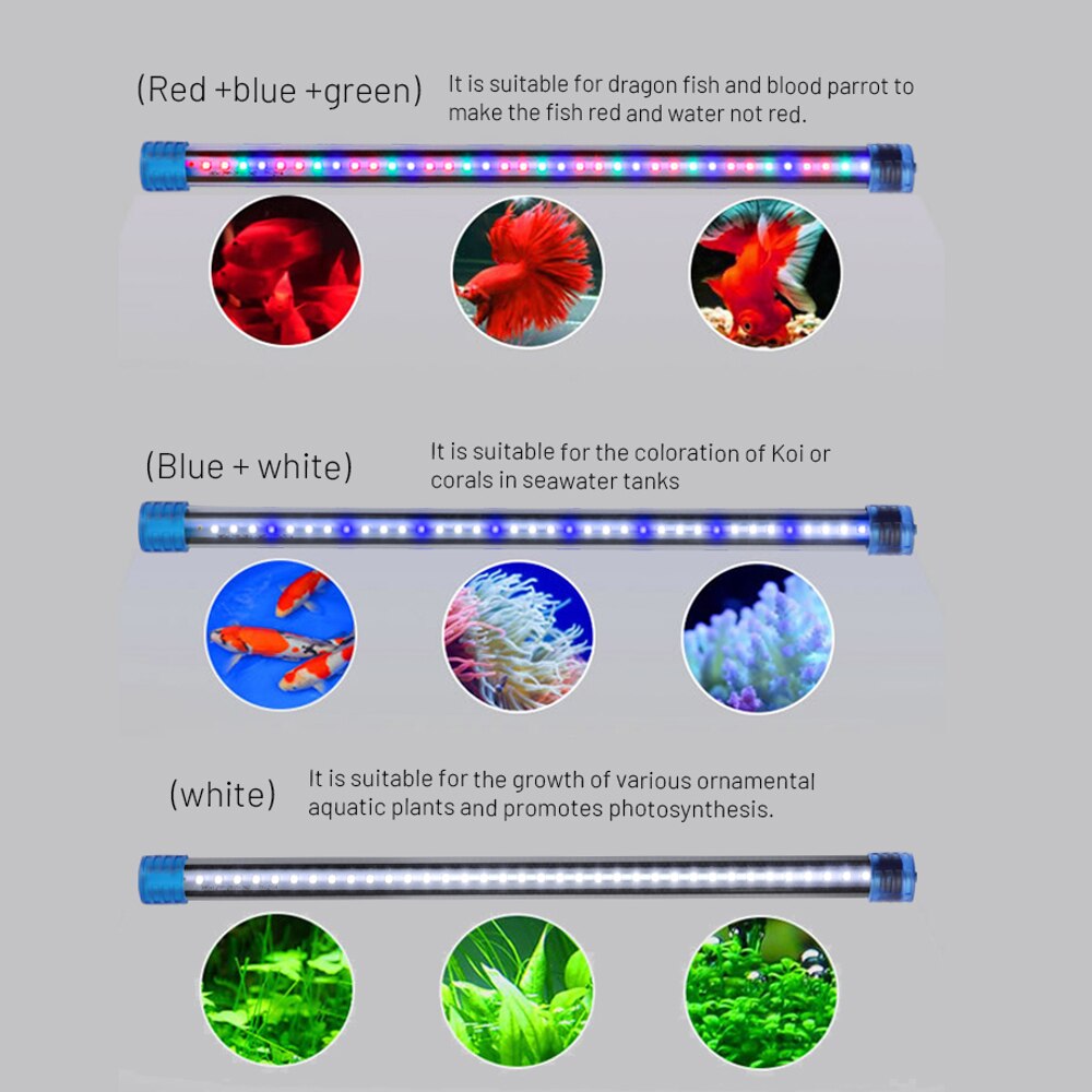 20-50CM Aquarium Light LED Fish Tank Submersible Light Lamp Waterproof Underwater LED Lights Aquarium Lighting